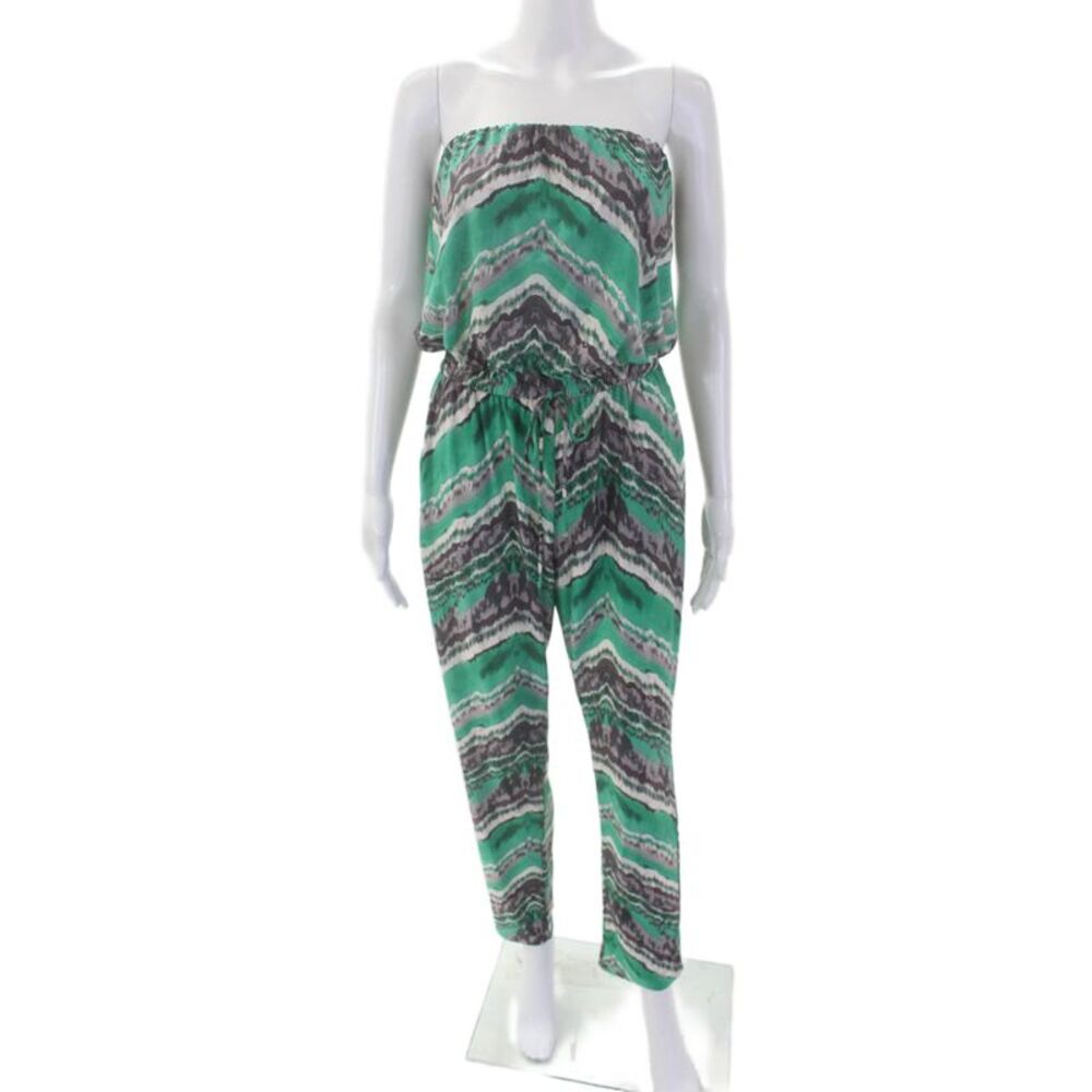 T Bags Los Angeles Womens Abstract Print Jumpsuit Green Grey Size Medium